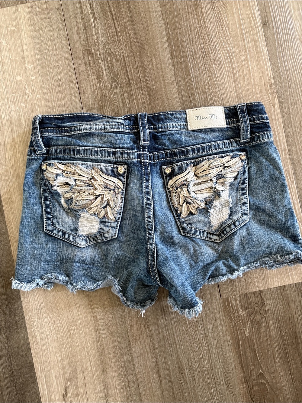 Miss Me size 31 Denim Shorts with Embellished Wing Pockets